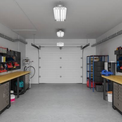 Modern Empty Garage Interior With Working Equipments And Tools